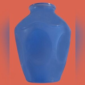 VINTAGE MINIATURE CERAMIC VASE ~ PLISSE BLUE PLEATED DESIGN 3" 1950'S